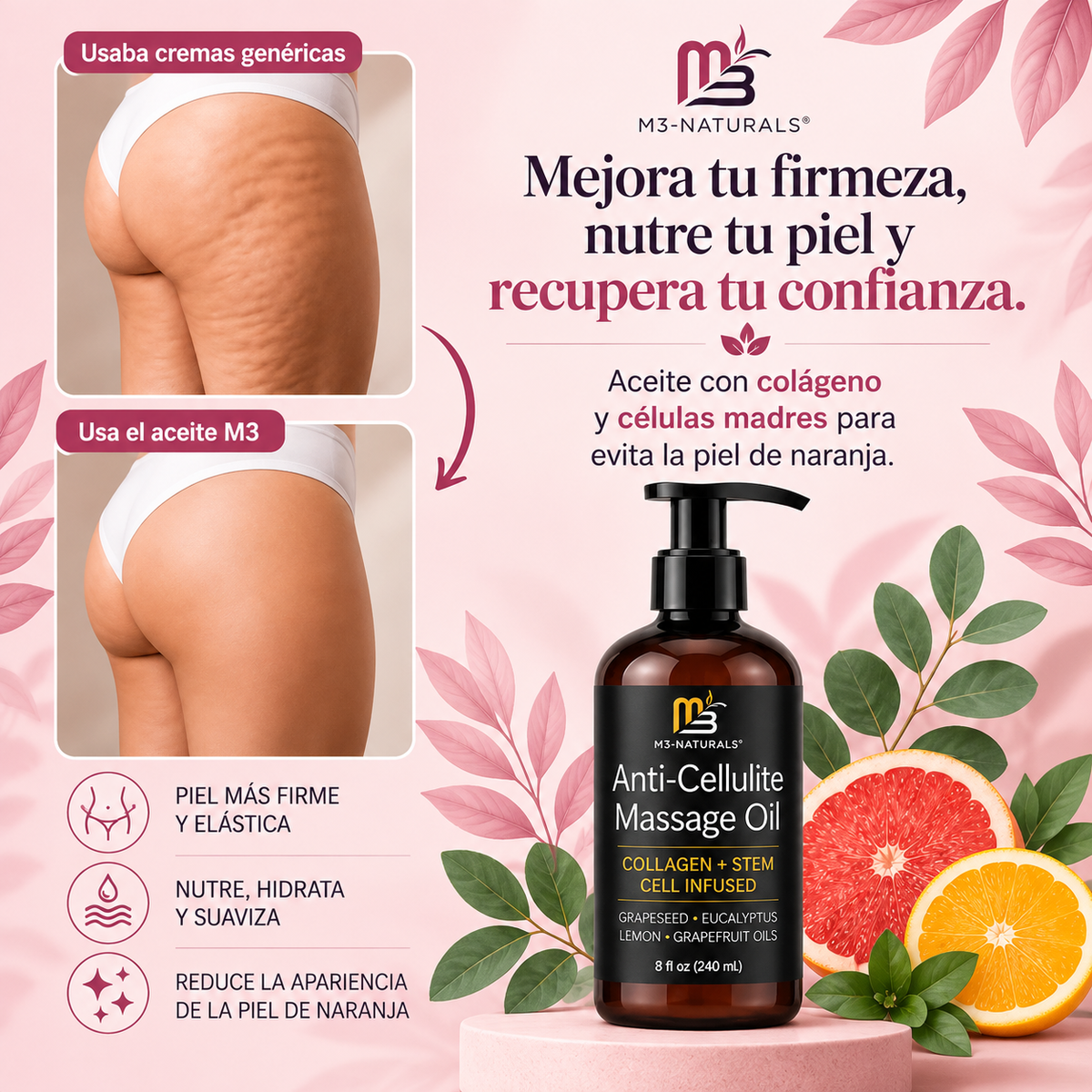 M3 Naturals 2x1 – Aceite Anticelulitis y Reafirmante