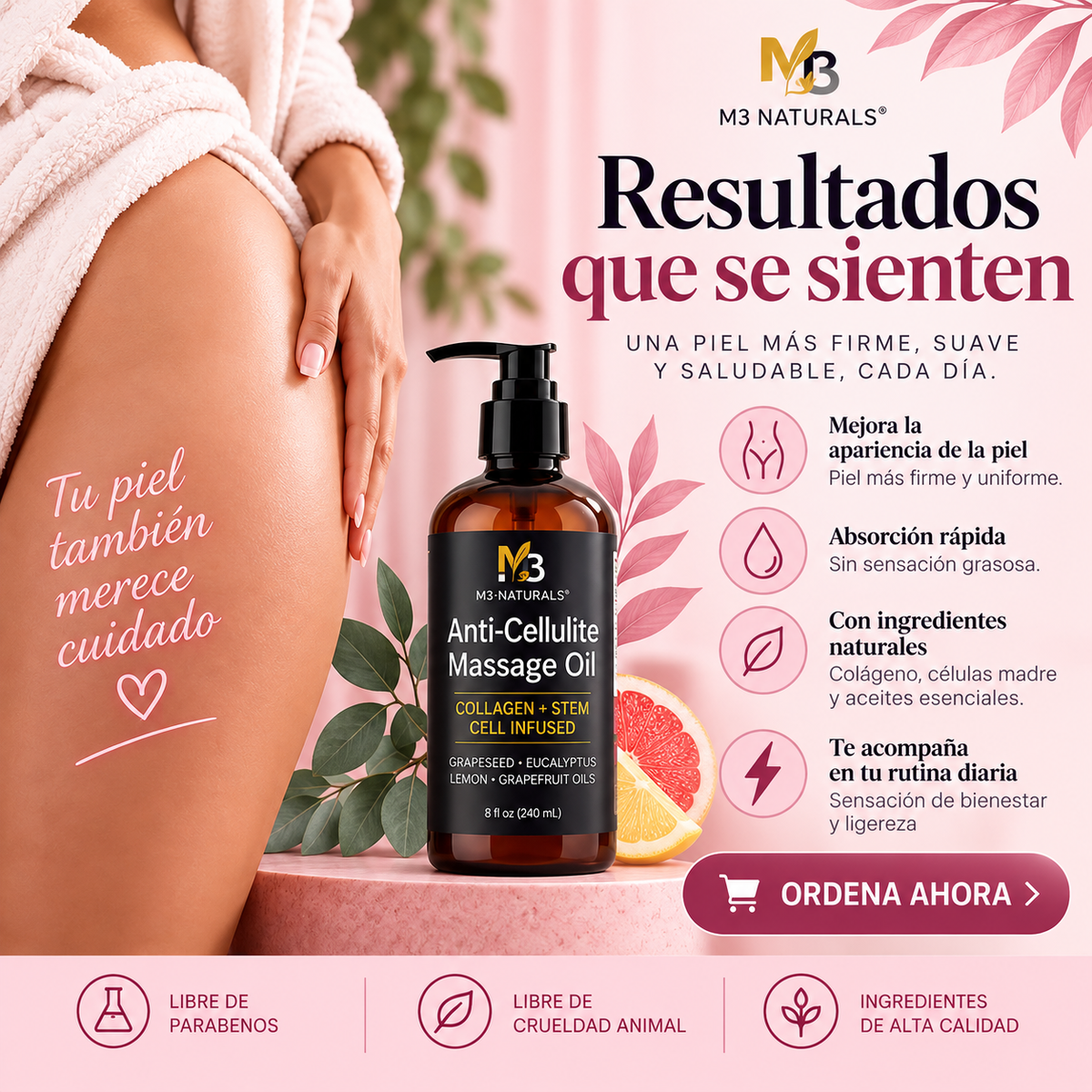 M3 Naturals 2x1 – Aceite Anticelulitis y Reafirmante