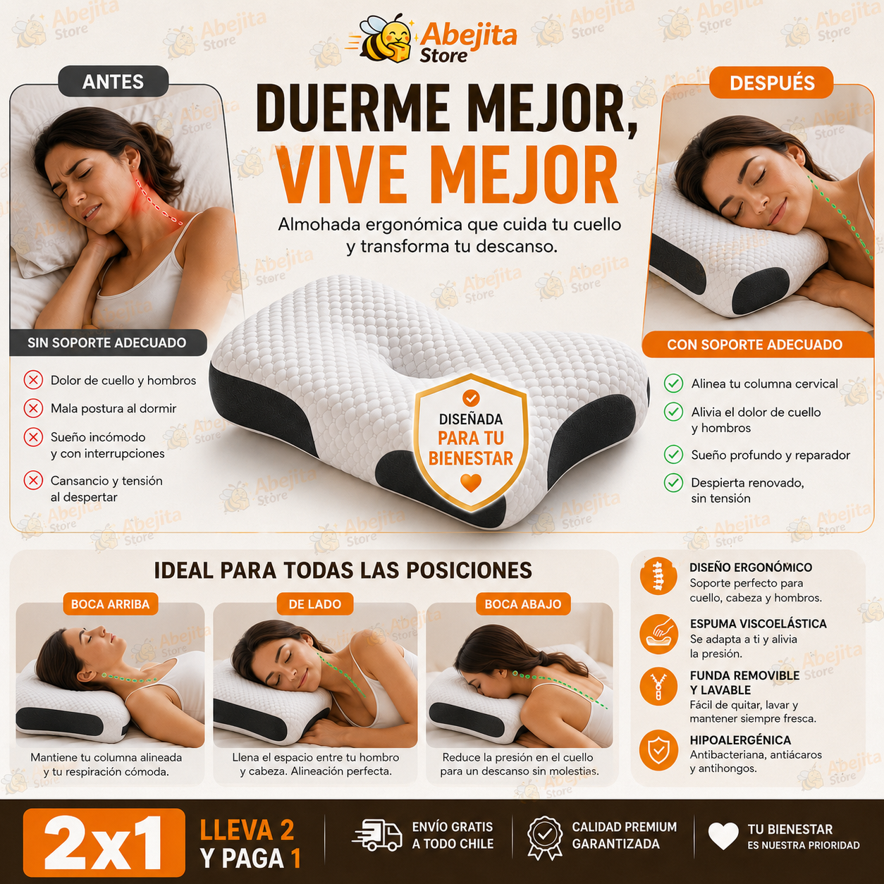 CerviDream - Descansa con mejor soporte cervical, almohada ergonomica ortopedica