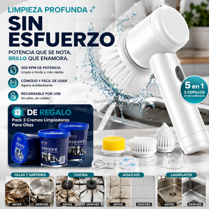 Cepillo limpiador 5 En 1 - Magic Bush y de regalo 3 Cremas Limpiadoras Para Ollas
