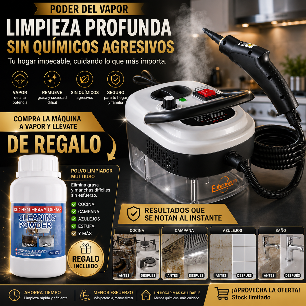 Limpiador A Vapor 2500w Portatil - Limpieza profunda