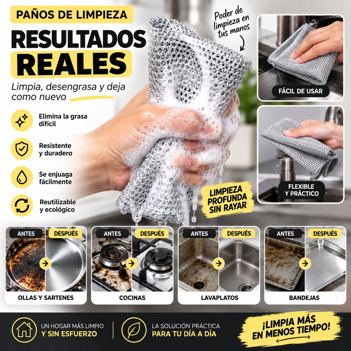 Paño Metálico Pro – Adiós a la suciedad pegada (10 unidades)