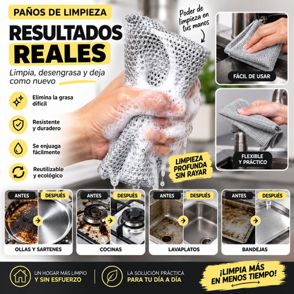 Paño Metálico Pro – Adiós a la suciedad pegada (10 unidades)