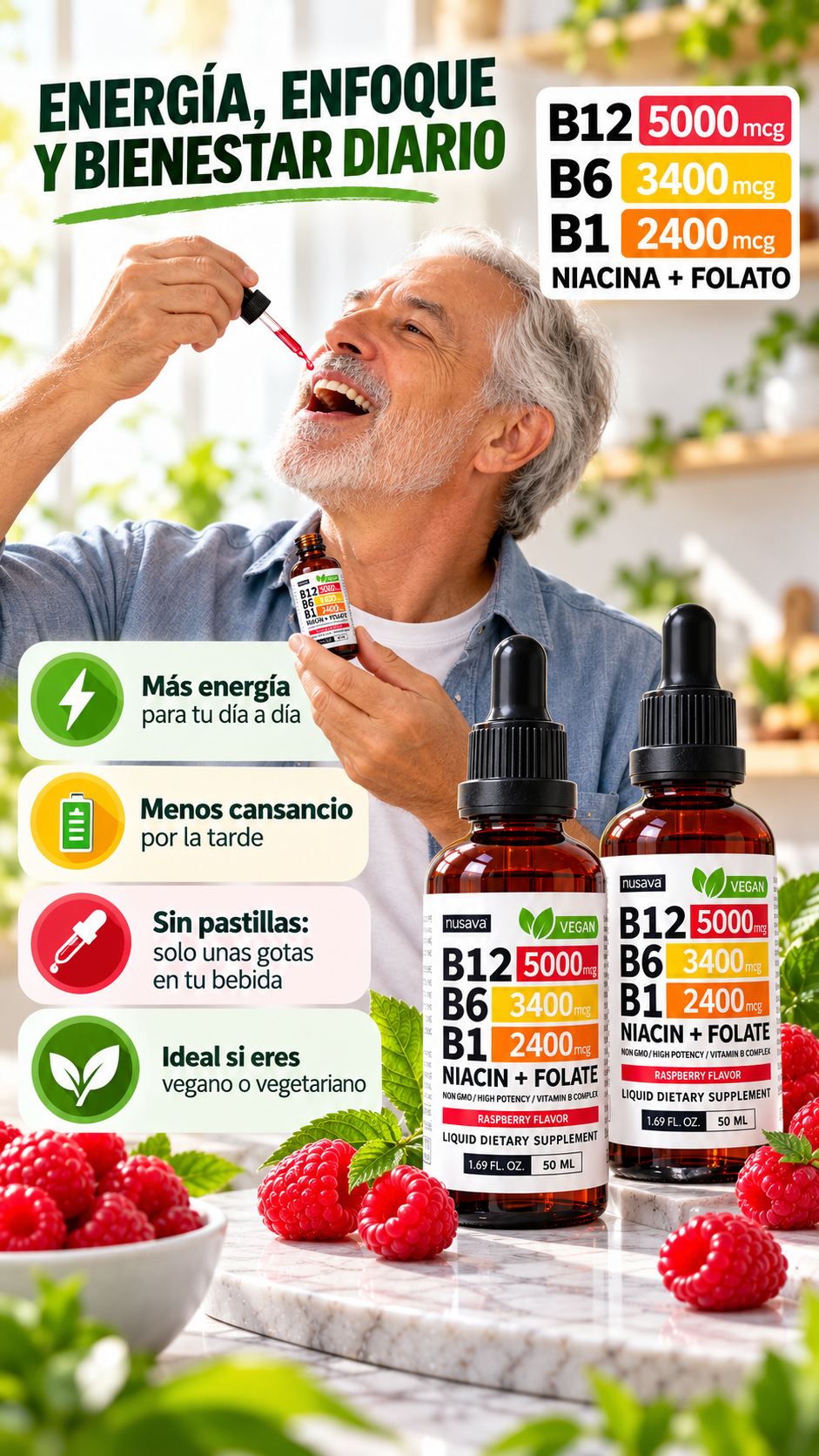 Complejo B Vegano en Gotas: más energía y menos cansancio en tu día a día