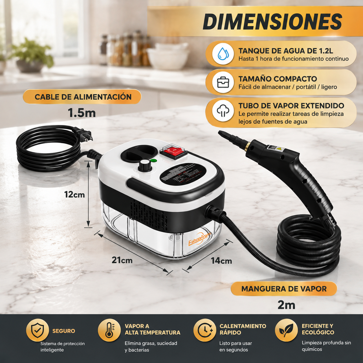 Limpiador A Vapor Presion 2500w Portatil
