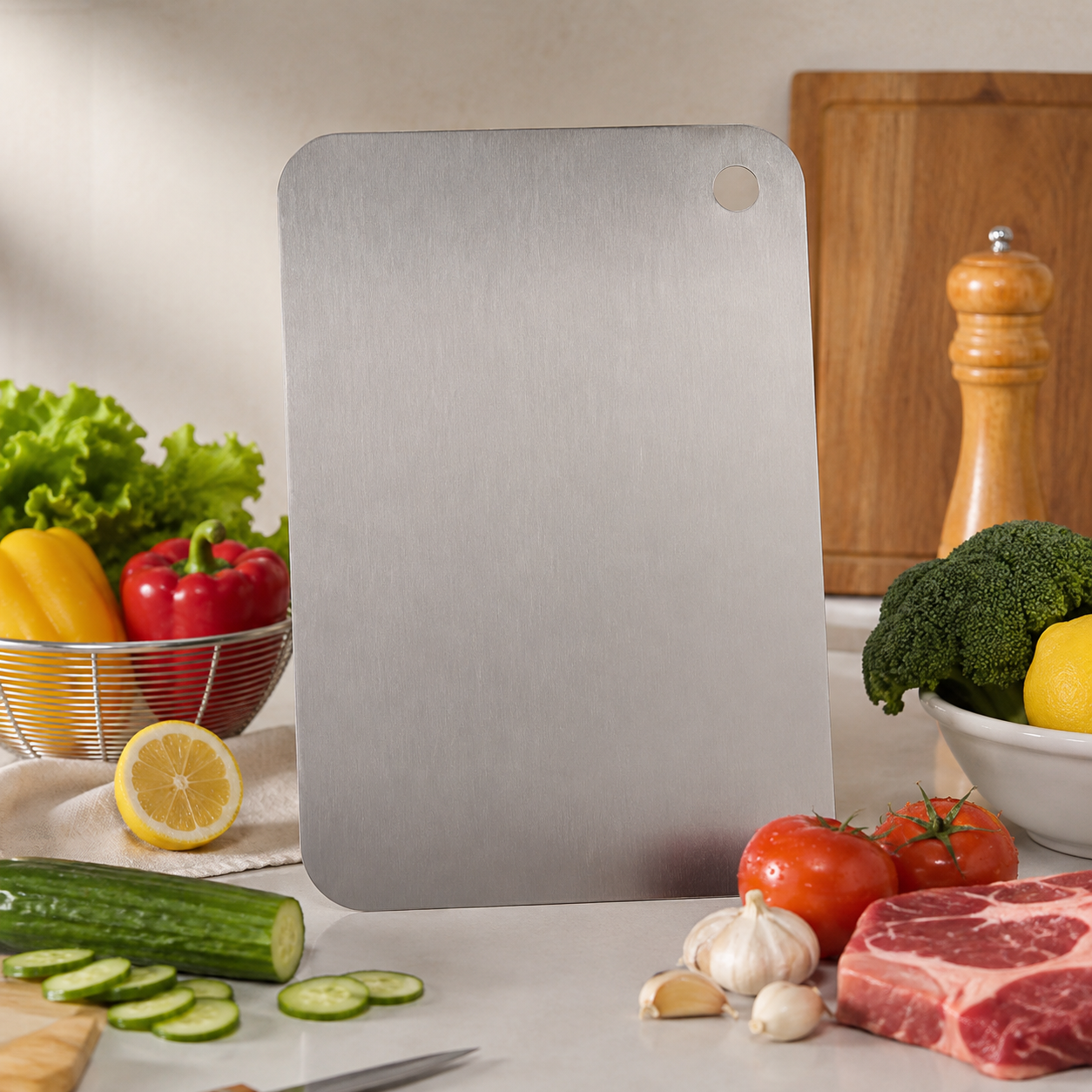 AceroChef - Cocina Más Limpia - Tabla de acero inoxidable.