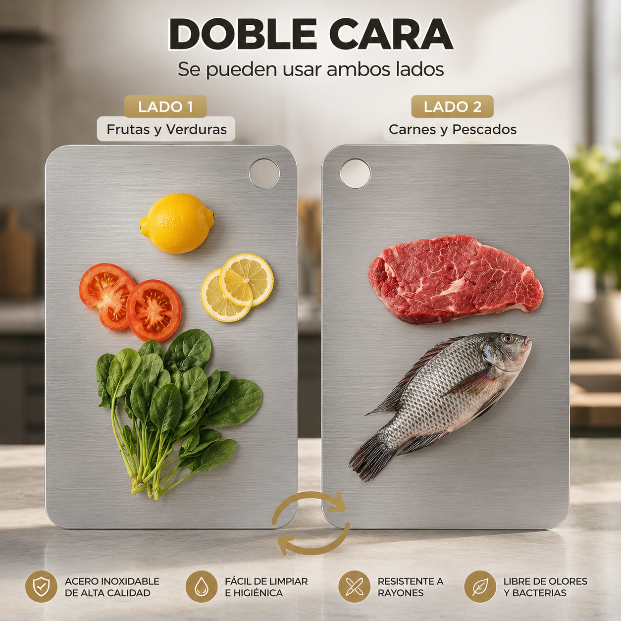 AceroChef - Cocina Más Limpia - Tabla de acero inoxidable.