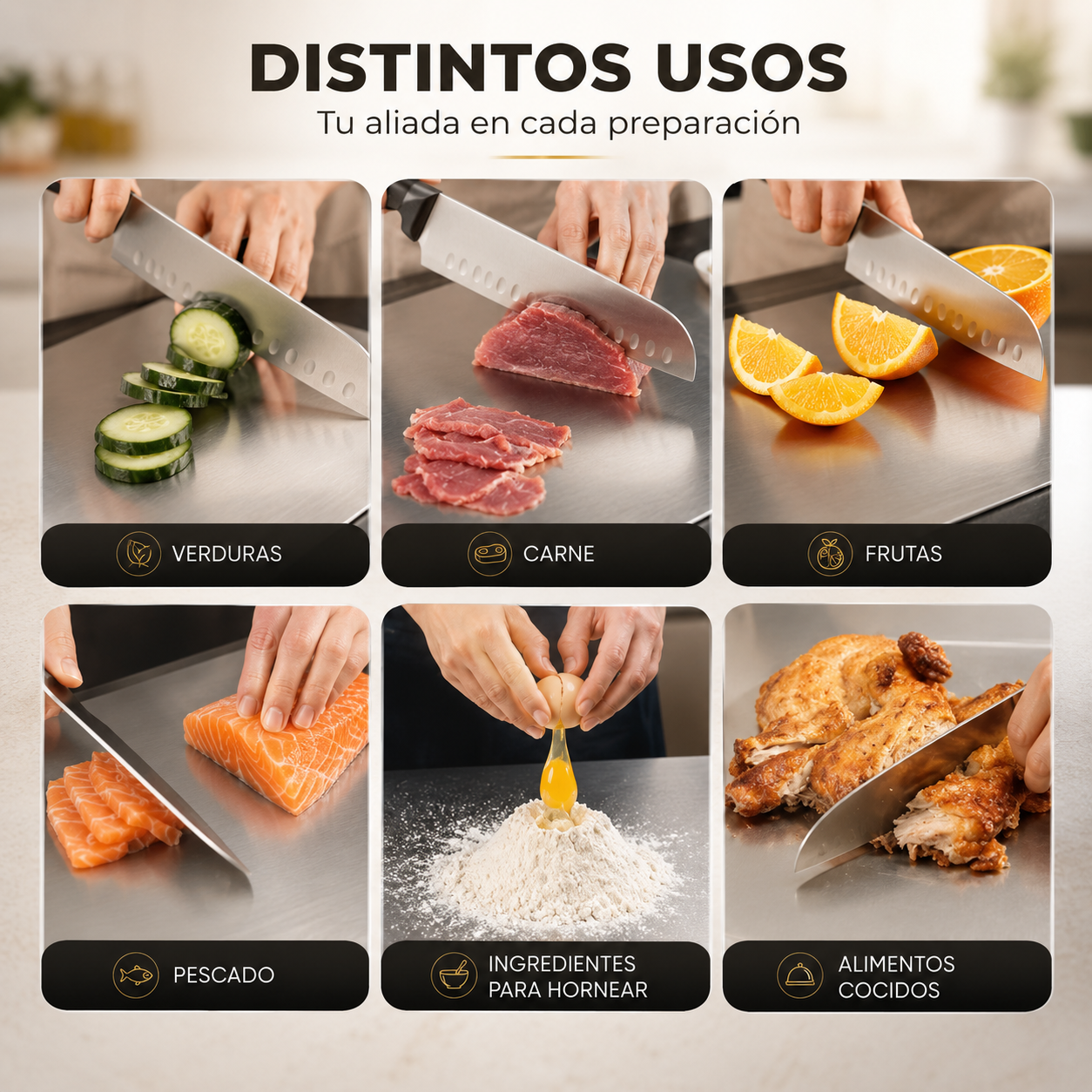 AceroChef - Cocina Más Limpia - Tabla de acero inoxidable.
