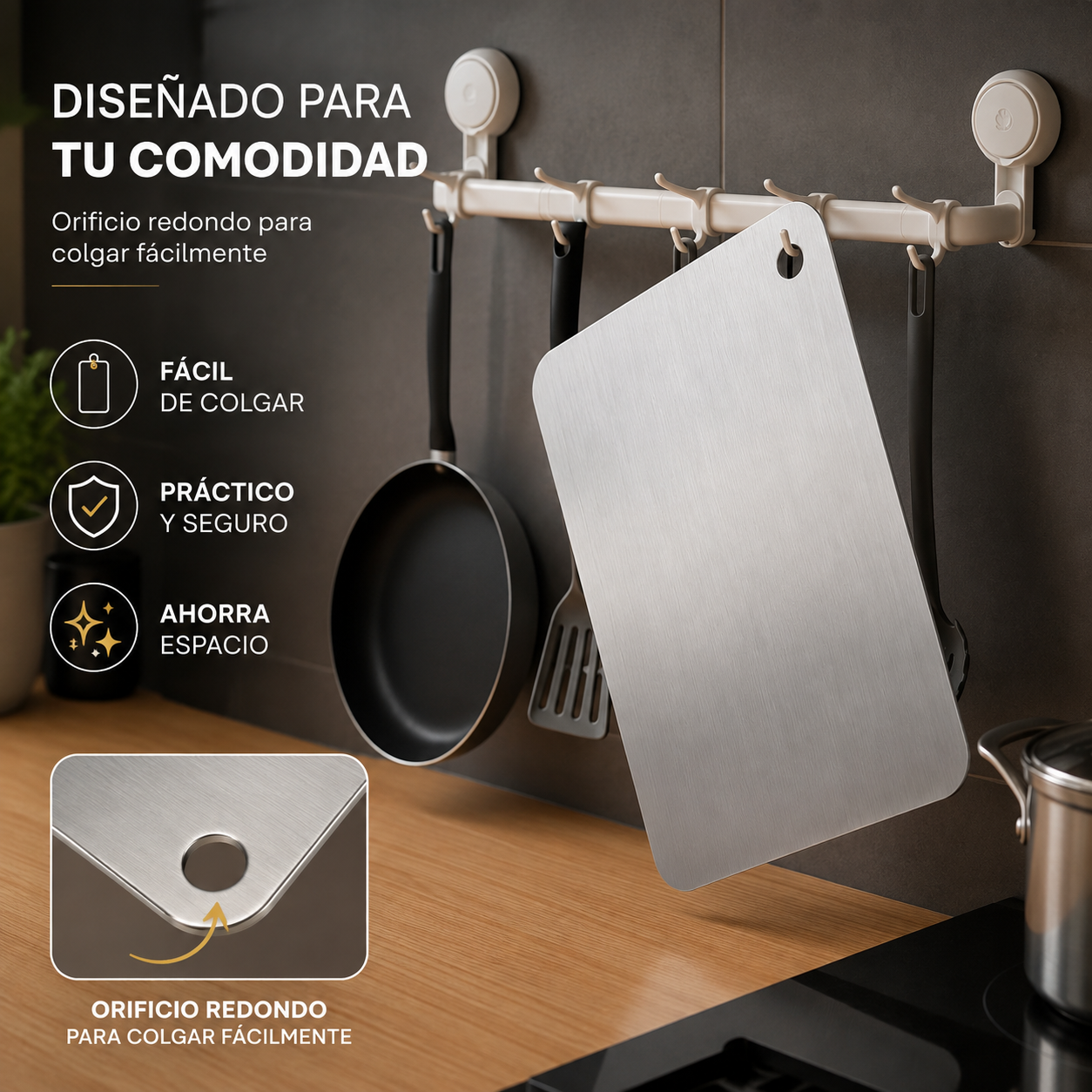 AceroChef - Cocina Más Limpia - Tabla de acero inoxidable.